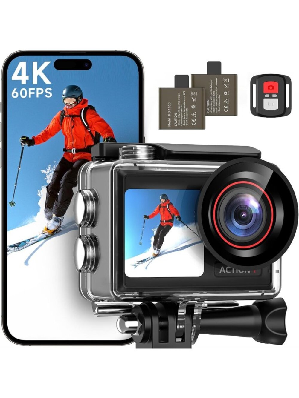 4K Action Camera 60FPS, 30MP, Touch Screen, Waterproof Underwater Cam